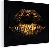 Artaza Glasschilderij - Gouden Lippen - 75x60 - Plexiglas Schilderij - Foto op Glas