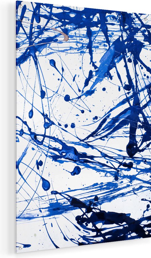 Artaza Glasschilderij - Abstracte Kunst Blauwe Verf - 50x75 - Plexiglas Schilderij - Foto op Glas