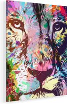 Artaza Glasschilderij - Gekleurde Leeuw - Abstract - 75x100 - Groot - Plexiglas Schilderij - Foto op Glas