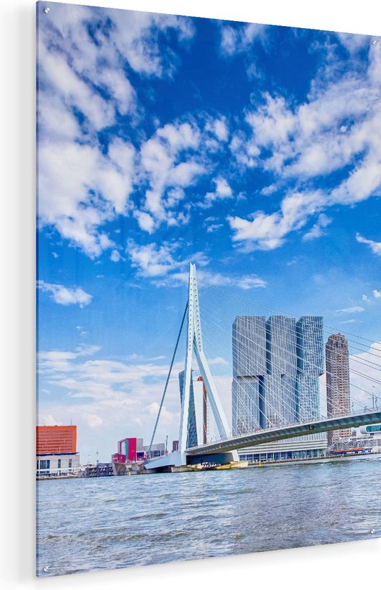 Artaza Glasschilderij - Erasmusbrug Aan Het Water In Rotterdam - 75x100 - Groot - Plexiglas Schilderij - Foto op Glas