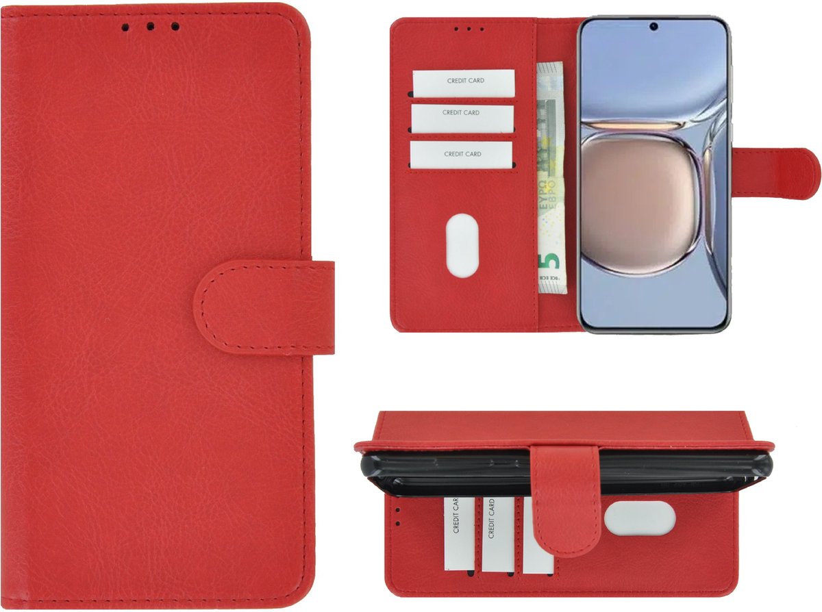 Geschikt voor Huawei P50 Hoesje - Bookcase - Pu Leder Wallet Book Case Rood Cover