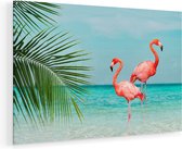 Artaza Glasschilderij - Twee Flamingo's in het Water - 105x70 - Plexiglas Schilderij - Foto op Glas