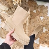 Winter Chelsea - Laarzen Vrouwen Beige - Platform Enkellaarsjes Voor Vrouwen - Maat 40