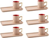 Schafer porselein Ikram - Espresso kopjes met schoteltjes 90 ml - set van 12 - rood