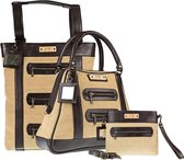 Juuty – 3-delige Dames Tassen Set - Senanga Shopper – Handtas Harper + Clutch van Jute Gemaakt – Draagtas - Leer - Bruin