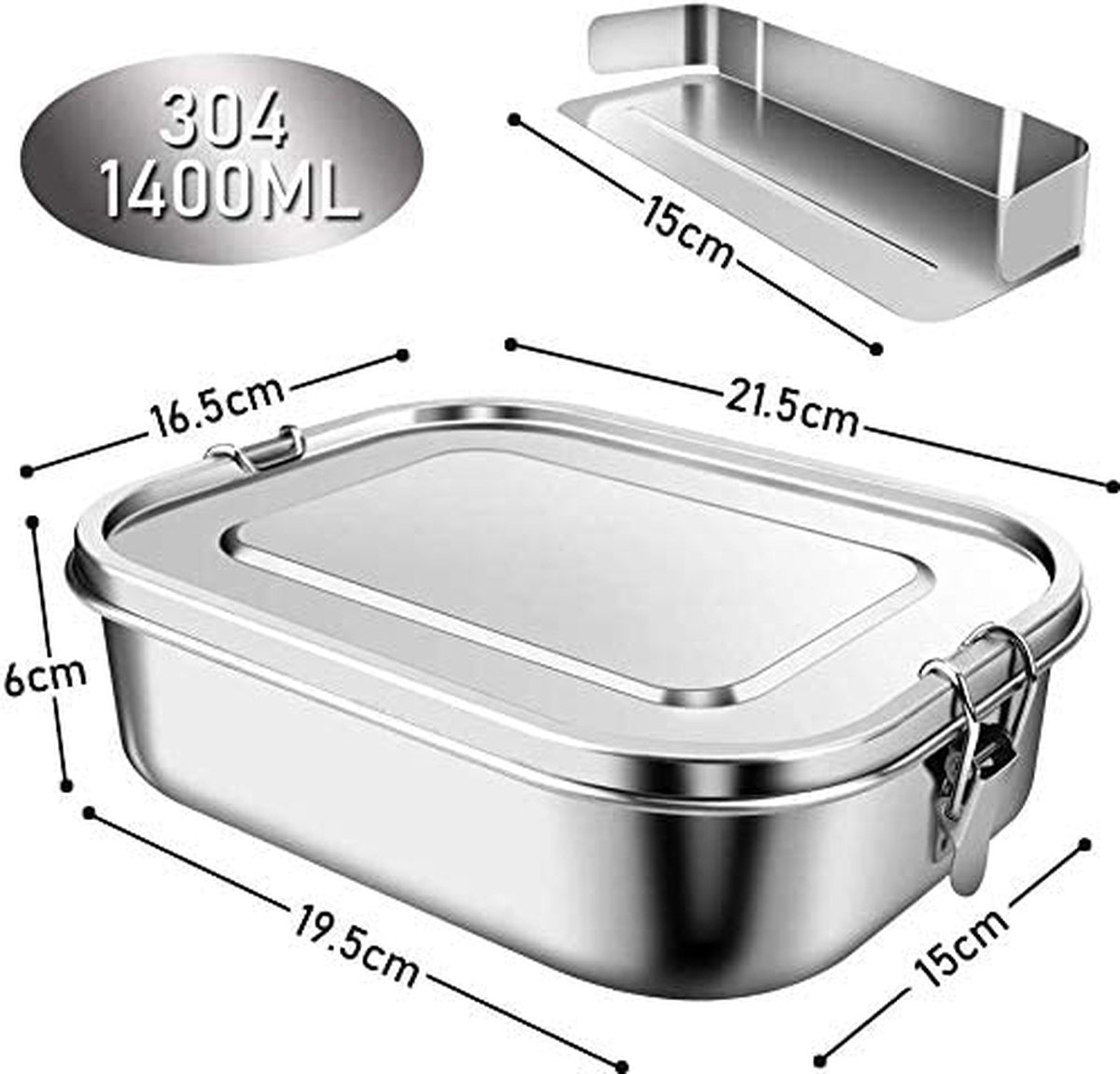 roestvrijstalen lunchbox 1400 ml Bento Box Metalen lunchbox met compartimenten Milieuvriendelijke lunchbox voor wandelen/reizen/school, kinderen en volwassenen
