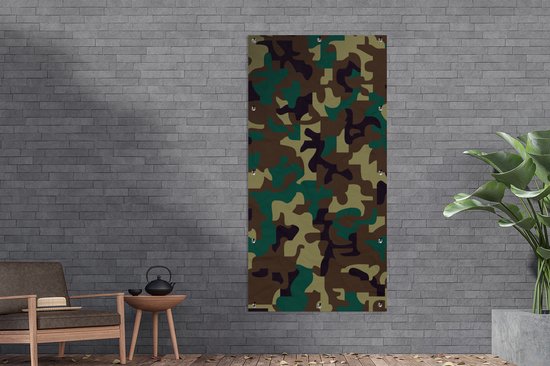 Décoration murale d'extérieur Motif camouflage aux couleurs sombres - 80x160 cm - Toile de jardin - Poster extérieur