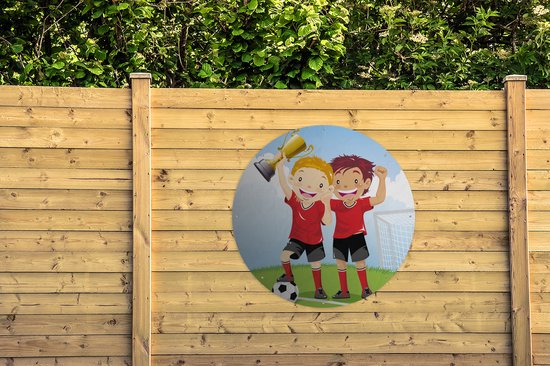 Cercle de jardin deux joueurs de football qui ont gagné un prix - Garçons - Filles - Enfant - 120x120 cm - Affiche de jardin ronde - Extérieur - XXL