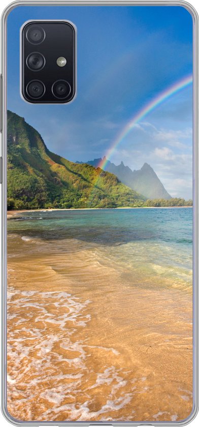 Geschikt voor Samsung Galaxy A71 hoesje - Een mooie regenboog bij Tunnels Beach op Hawaii - Siliconen Telefoonhoesje