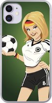 Geschikt voor iPhone 11 hoesje - Een illustratie van een meisje met Duitse kleding en een voetbal - Meiden - Meisjes - Kinderen - Siliconen Telefoonhoesje
