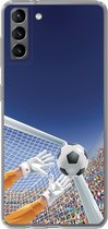 Geschikt voor Samsung Galaxy S21 Plus hoesje - Een illustratie van een keeper die de voetbal tegenhoudt - Jongetje - Meisjes - Kind - Siliconen Telefoonhoesje