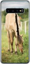 Geschikt voor Samsung Galaxy S10 hoesje - Portret van een fjord paard in een grasveld - Siliconen Telefoonhoesje