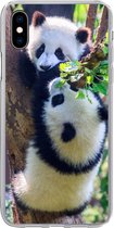 Geschikt voor iPhone Xs hoesje - Panda's - Boom - Natuur - Siliconen Telefoonhoesje