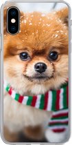 Geschikt voor iPhone X hoesje - Hond - Sjaal - Sneeuw - Siliconen Telefoonhoesje