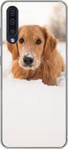 Geschikt voor Samsung Galaxy A50 hoesje - Hond - Sneeuw - Winter - Siliconen Telefoonhoesje
