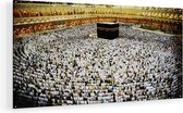 Artaza Glasschilderij - Zwarte Steen in Mekka met Biddende Moslims - 140x70 - Groot - Plexiglas Schilderij - Foto op Glas