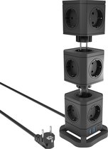 Allteq - Stekkertoren - 13-voudig - 2x USB A - 1x USB C - Schakelaar - 2 meter aansluitsnoer - Zwart