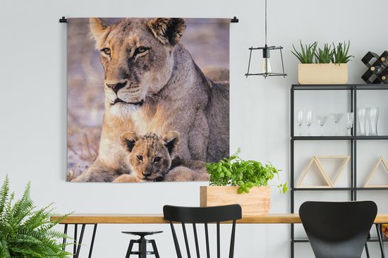 Tapisserie - Tapisserie - Lionne - Lion - Cub - 150x150 cm - Tapisserie
