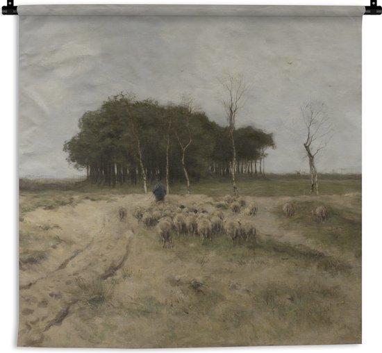 Wandkleed - Wanddoek - Heide bij Laren - Schilderij van Anton Mauve - 120x120 cm - Wandtapijt