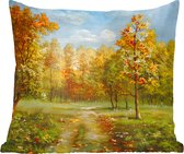 Sierkussen Forêts et arbres Illustration intérieure - Une illustration des arbres d'automne dans une forêt - 50x50 cm - Coussin intérieur carré en coton
