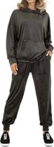 Dames huispak/vrijetijdspak velours met capuchon L 40-44 legergroen