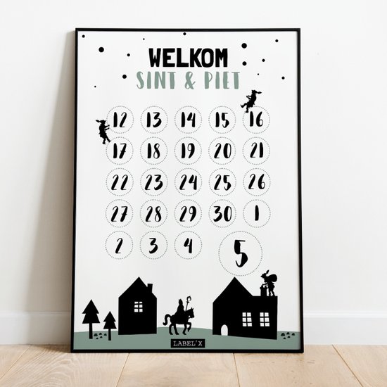 Label2x Aftelkalender Sinterklaas tot 5 december - 1 poster