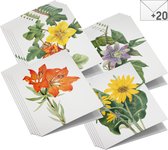 Wenskaarten set Wilde bloemen - Voordeelset: 20 dubbele kaarten met enveloppen - zonder boodschap
