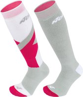 Chaussettes de ski de sports d'hiver - Taille 35-38 - Unisexe - gris - rose - blanc