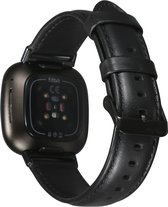 Leer Smartwatch bandje - Geschikt voor  Fitbit Sense leren bandje - zwart - Maat: L - Strap-it Horlogeband / Polsband / Armband