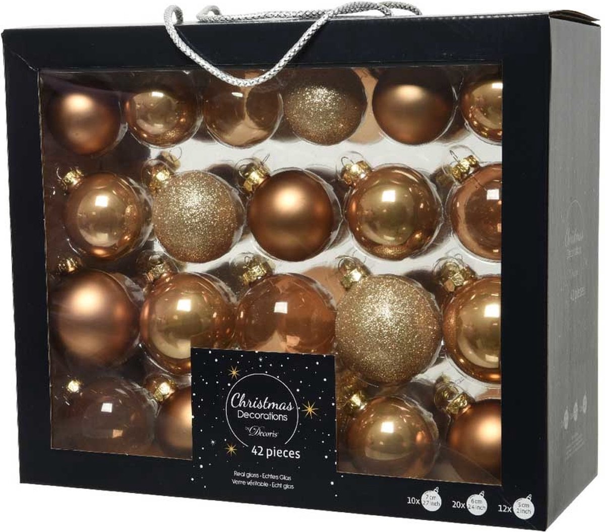 S&L Luxe Christmas Gifts kerstballenset - 42 stuks - 5/6/7cm - glas - kerstversiering- kerstbal- zilver kleurig