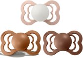 BIBS Supreme Fopspeen | Bundel set 3 stuks | T2 | Maat 2 | 6-18 maanden | Latex | Earth, Woodchuck, Glow in the Dark Blush | Natuurrubbe