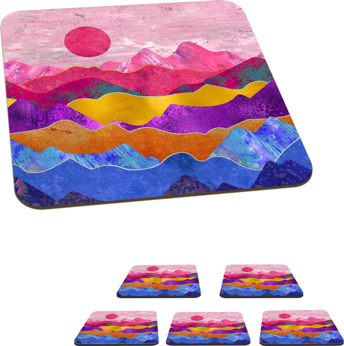 Onderzetters voor glazen - Bi - Pride - Goud - 10x10 cm - Glasonderzetters - 6 stuks