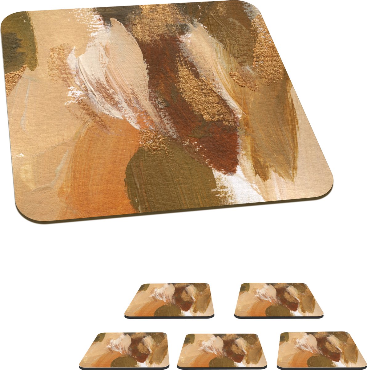 Onderzetters voor glazen - Verf - Goud - Herfst - 10x10 cm - Glasonderzetters - 6 stuks