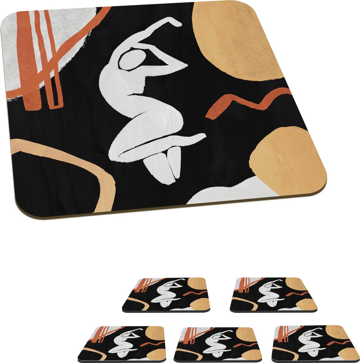 Onderzetters voor glazen - Vrouw - Figuur - Abstract - 10x10 cm - Glasonderzetters - 6 stuks