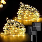 Lichtsnoer | Lichtketting | Kerstverlichting | Kerstdecoratie | Zonne-Energie | Waterdicht | 8 Standen | Warmwit |150 Leds | Koperdraad | 2x15 Meter