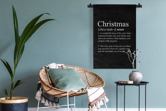 Wandkleed 60x90 cm - Wanddoek Kerstmis - Woordenboek - Spreuken - Quotes - Christmas definitie - Wandtapijt - Wandkleden