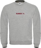 Sweater Grijs XL - nummer 14 - bordeaux rood - soBAD. | Sweater unisex | Sweater man | Sweater dames | Voetbalheld | Voetbal | Legende