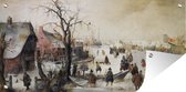 Schuttingposter Winter scene on a canal - schilderij van Hendrick Avercamp - 200x100 cm - Tuindoek