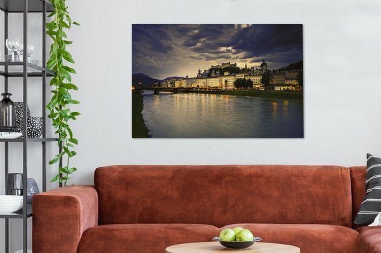 Toile Peinture Salzbourg coucher de soleil - 120x80 cm - Décoration murale