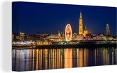 Canvas schilderij 160x80 cm - Wanddecoratie Skyline - Antwerpen - Nacht - Muurdecoratie woonkamer - Slaapkamer decoratie - Kamer accessoires - Schilderijen