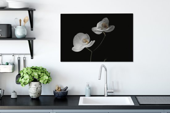 Tableau sur toile Orchidée - Fleurs - Zwart - Wit - Nature morte - 60x40 cm - Décoration murale