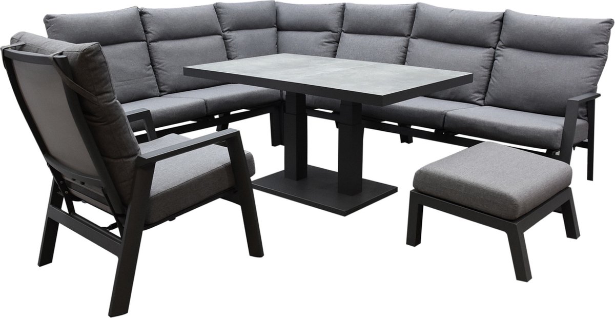 Pacific hoek dining loungeset 7 delig aluminium verstelbaar