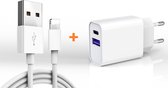 USB A & USB C Adapter 20W + USB A naar Lightning oplader kabel - Geschikt voor Apple iPhone, iPad - iPhone 12, 13 oplader - Snellader