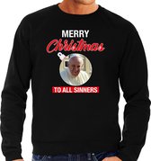 Paus Franciscus Merry Christmas sinners foute Kerst trui - zwart - heren - Kerst sweater / Kerst outfit M