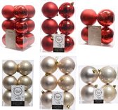 Kerstversiering kunststof kerstballen kleuren mix rood/champagne 6-8-10 cm pakket van 44x stuks