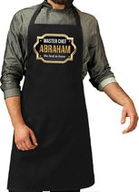 Naam cadeau Master chef Abraham keukenschort/ barbecue schort zwart voor heren/ mannen - cadeau vaderdag/ verjaardag/ Pensioen