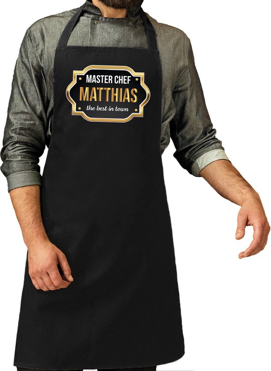 Cadeau prénom Tablier de cuisine Master chef Matthias/ tablier barbecue noir pour homme/ homme - cadeau fête des pères/ anniversaire/ Retraite
