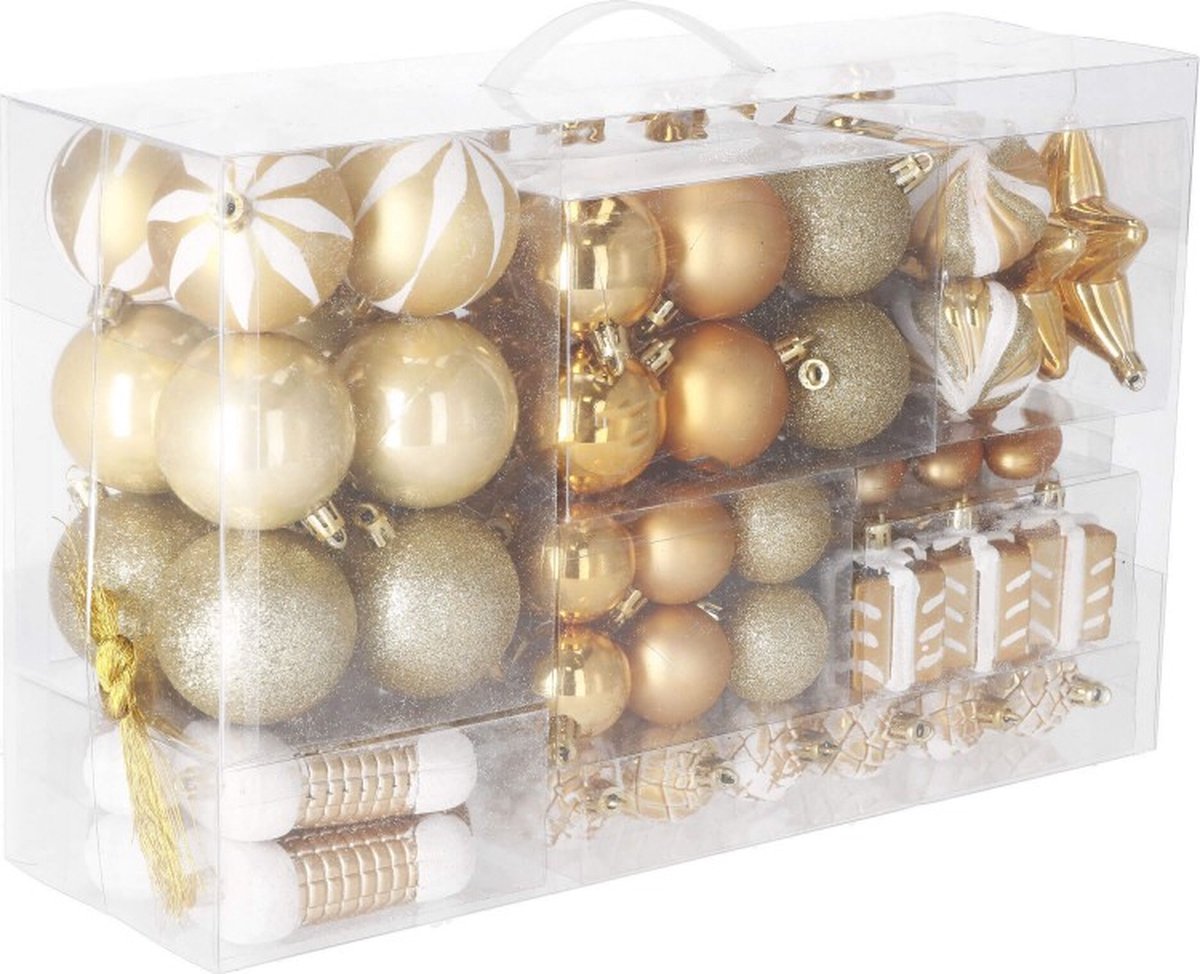 Springos Kerstballen | Kerstversiering | Onbreekbaar | 77 Stuks | Goud/Wit – foto 6