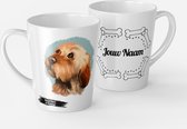 Een heerlijke latte uit een mooie Basset Fauve de Bretange Mok