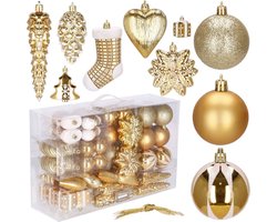 Springos - Kerstballen - Kerstversiering - Onbreekbaar - 72 Stuks - Goud/Wit